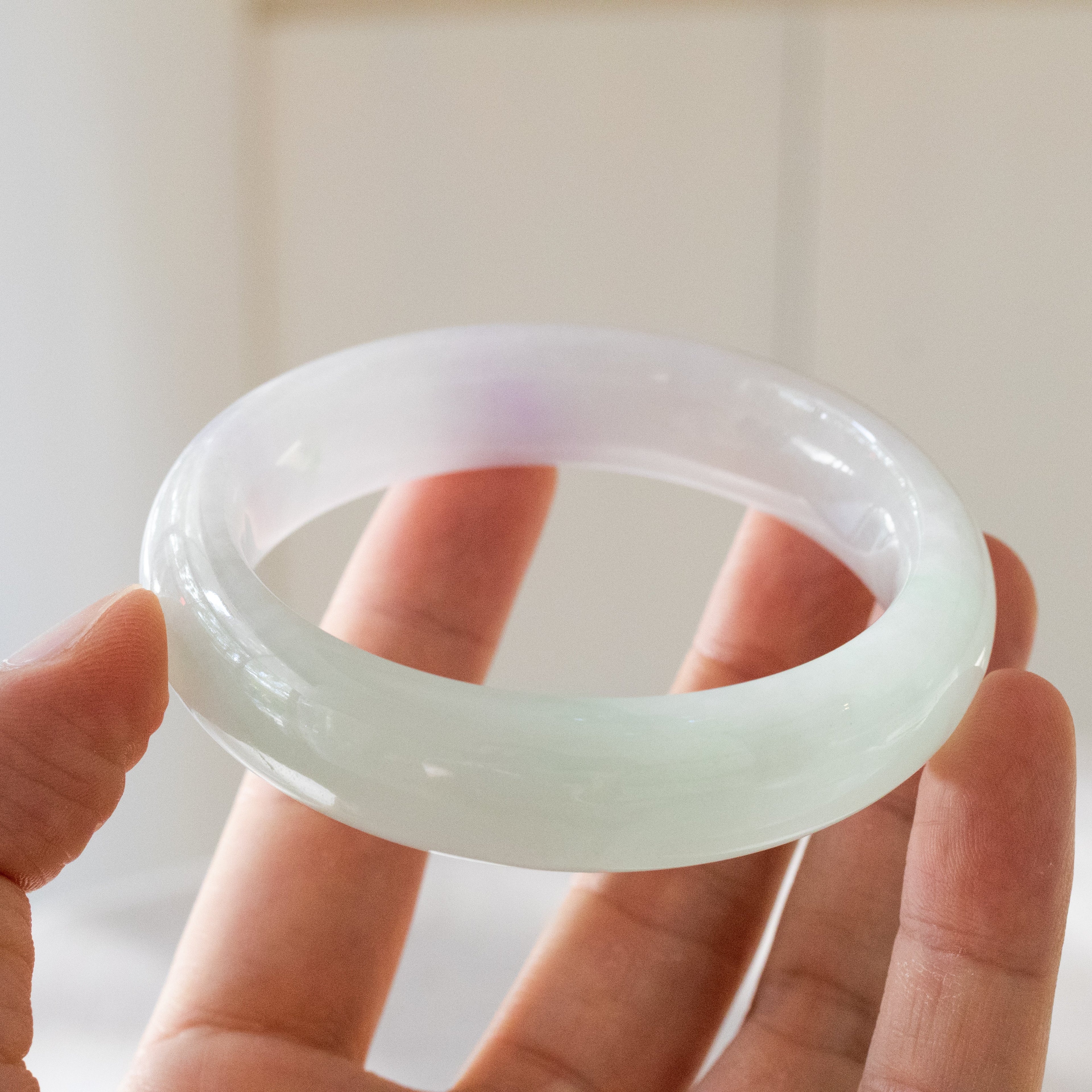 57mm Two-Tone Green Purple Color Jadeite Bangle – Natural Grade-A Jade