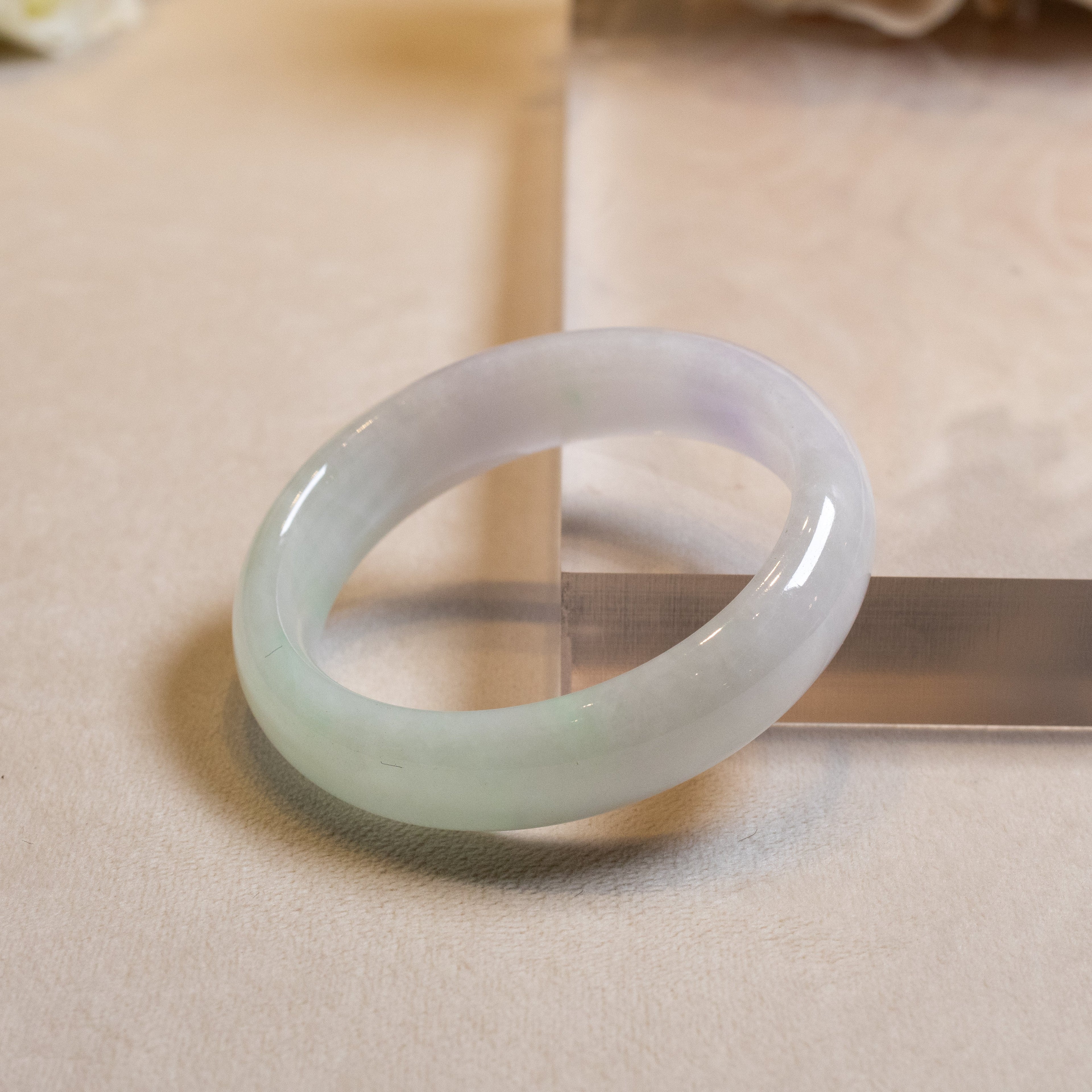 57mm Two-Tone Green Purple Color Jadeite Bangle – Natural Grade-A Jade