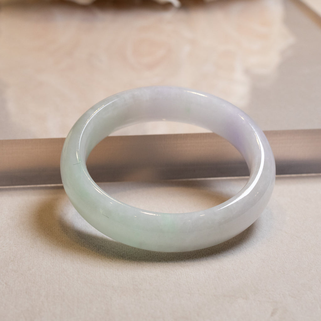 57mm Two-Tone Green Purple Color Jadeite Bangle – Natural Grade-A Jade