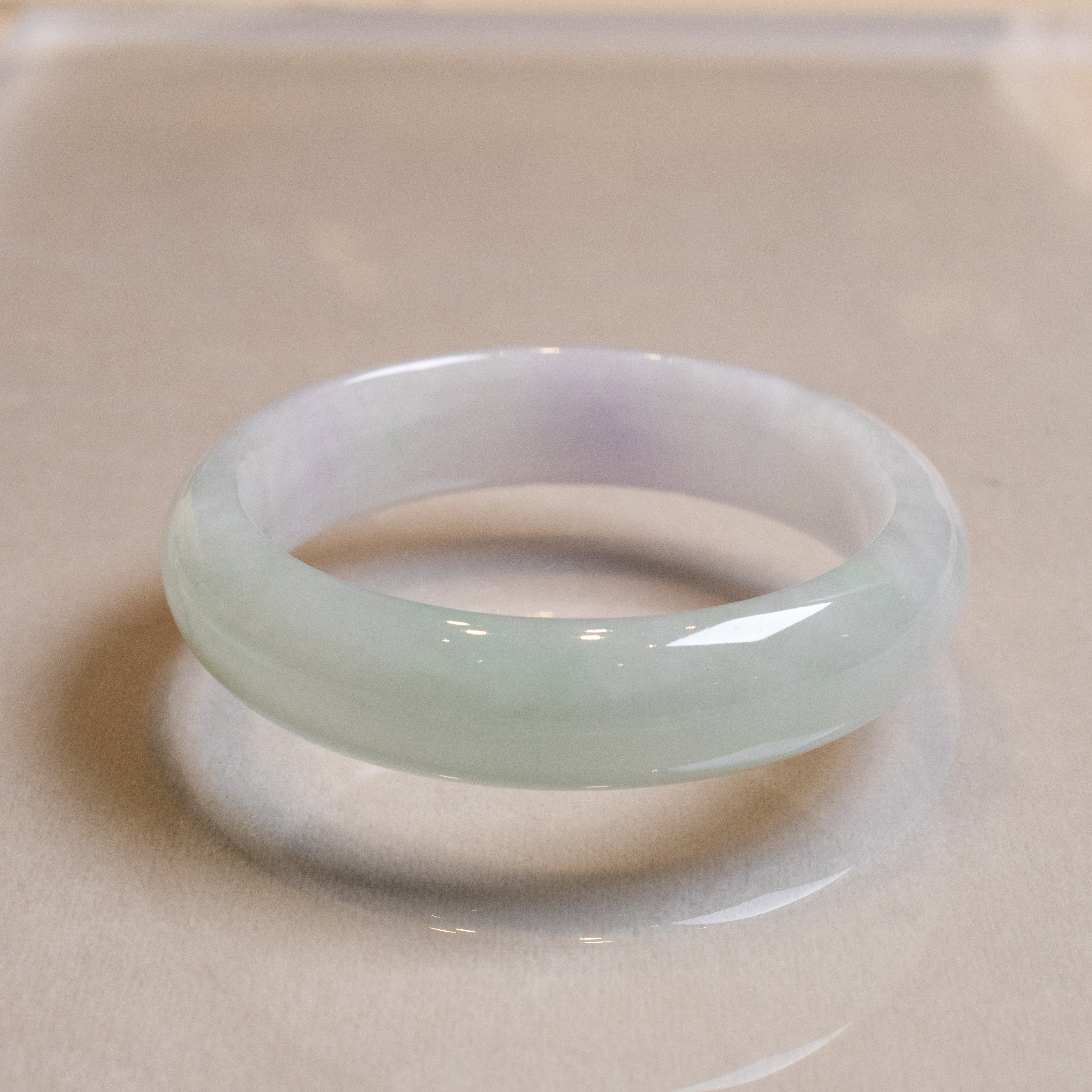 57mm Two-Tone Green Purple Color Jadeite Bangle – Natural Grade-A Jade