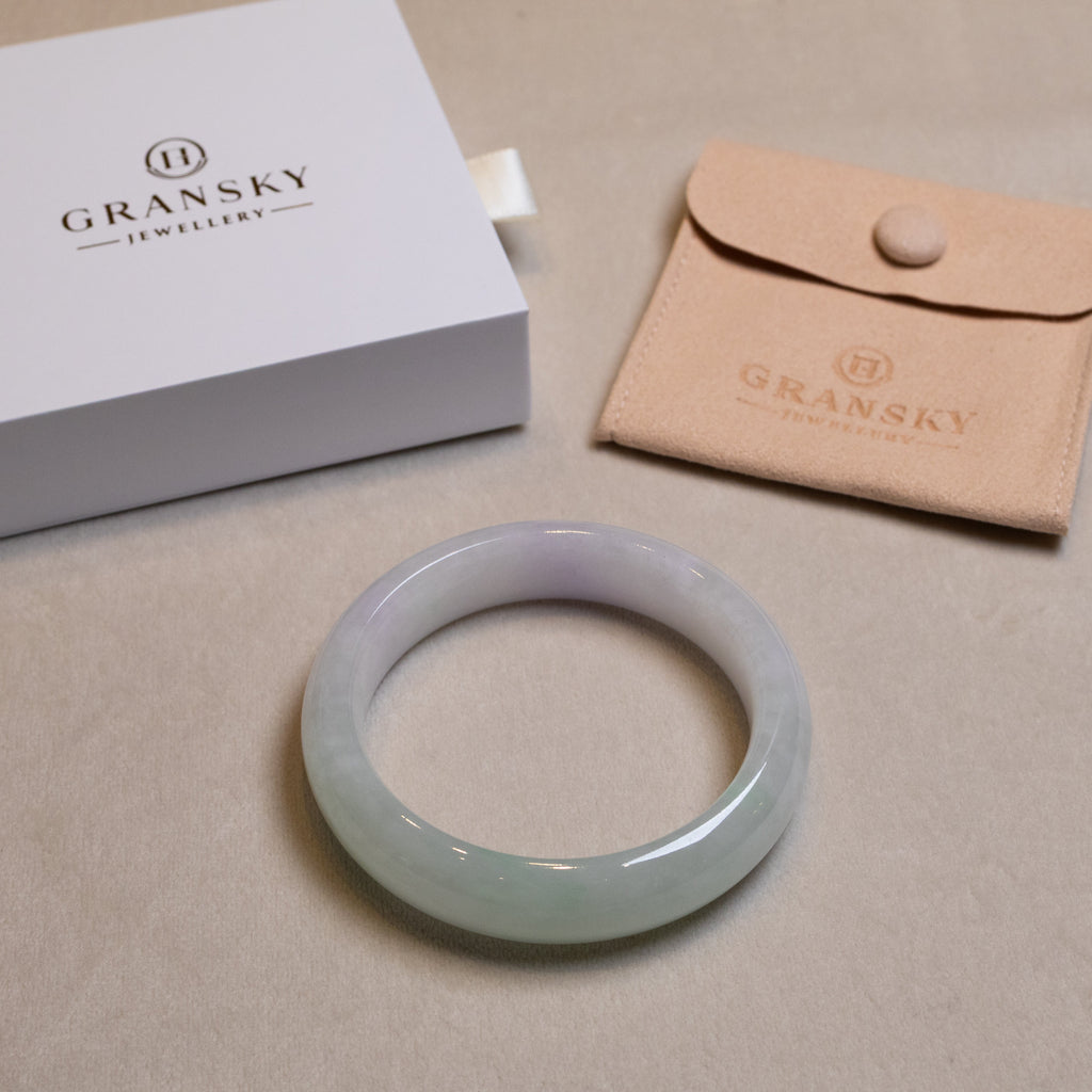 57mm Two-Tone Green Purple Color Jadeite Bangle – Natural Grade-A Jade