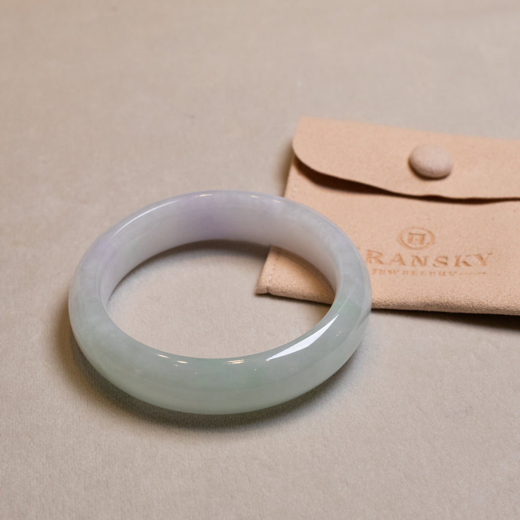 57mm Two-Tone Green Purple Color Jadeite Bangle – Natural Grade-A Jade