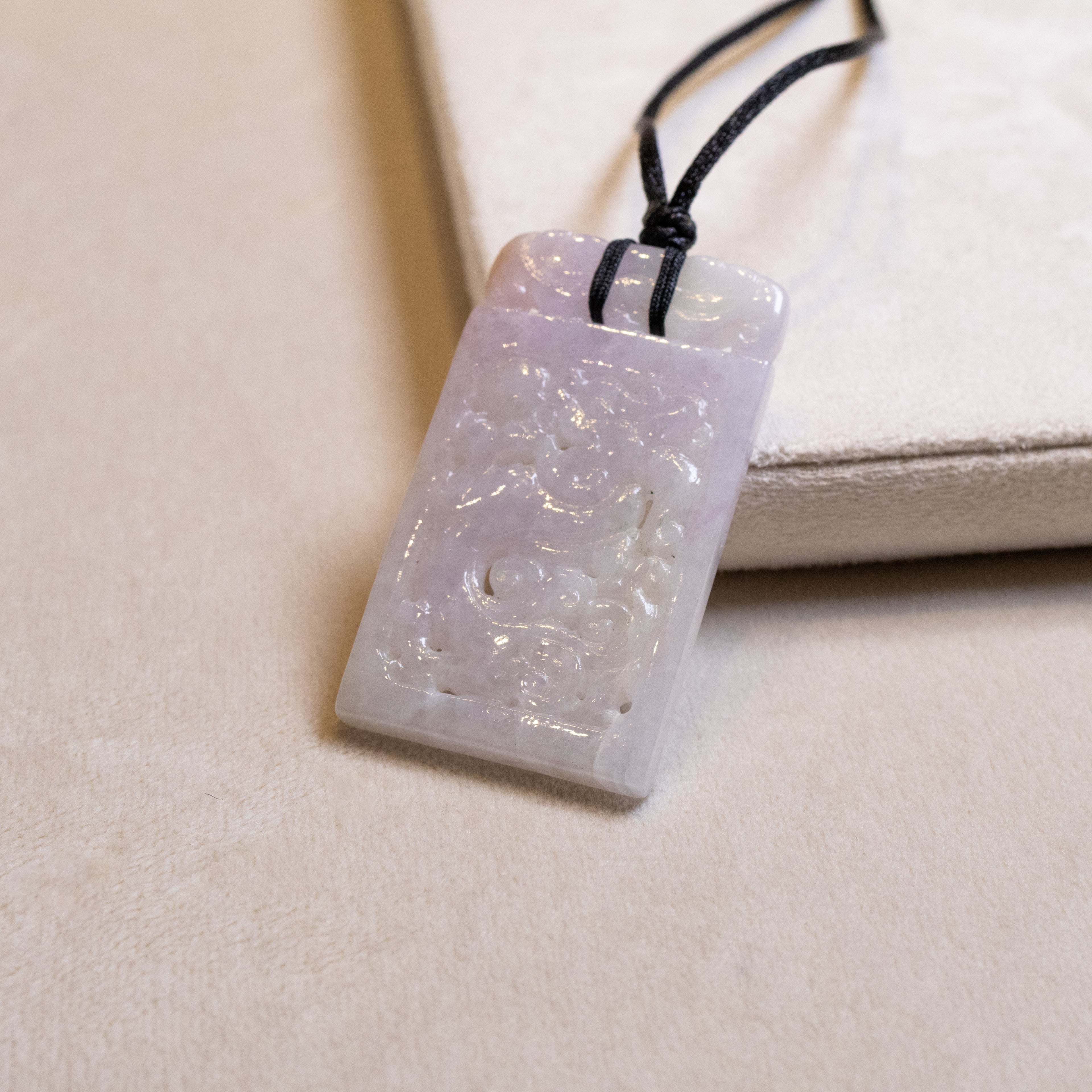Purple Jade Carved Dragon Rectangular Pendant - Natural Type-A Jade