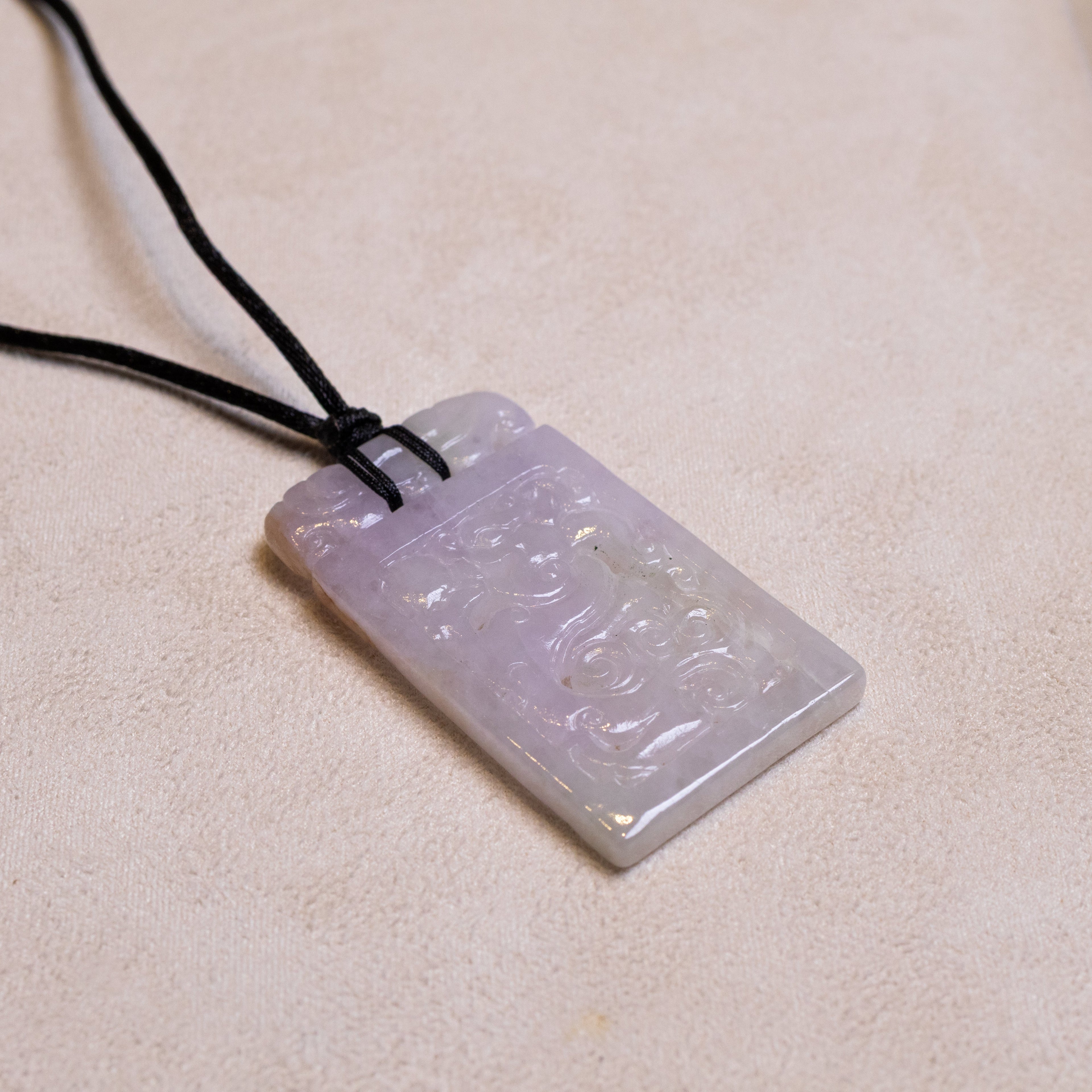 Purple Jade Carved Dragon Rectangular Pendant - Natural Type-A Jade