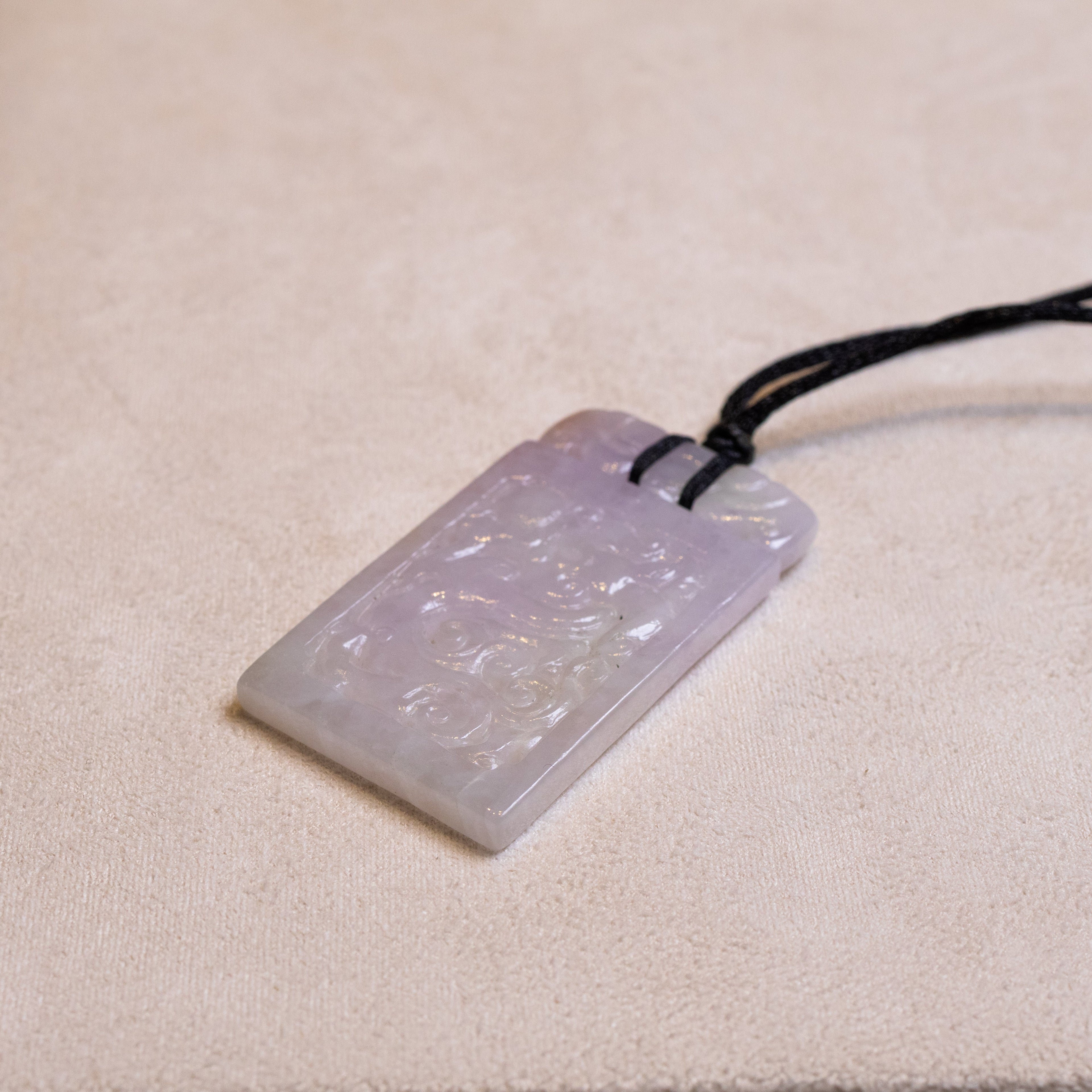 Purple Jade Carved Dragon Rectangular Pendant - Natural Type-A Jade