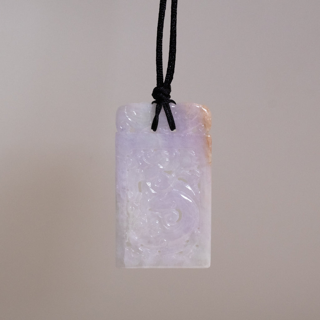 Purple Jade Carved Dragon Rectangular Pendant - Natural Type-A Jade