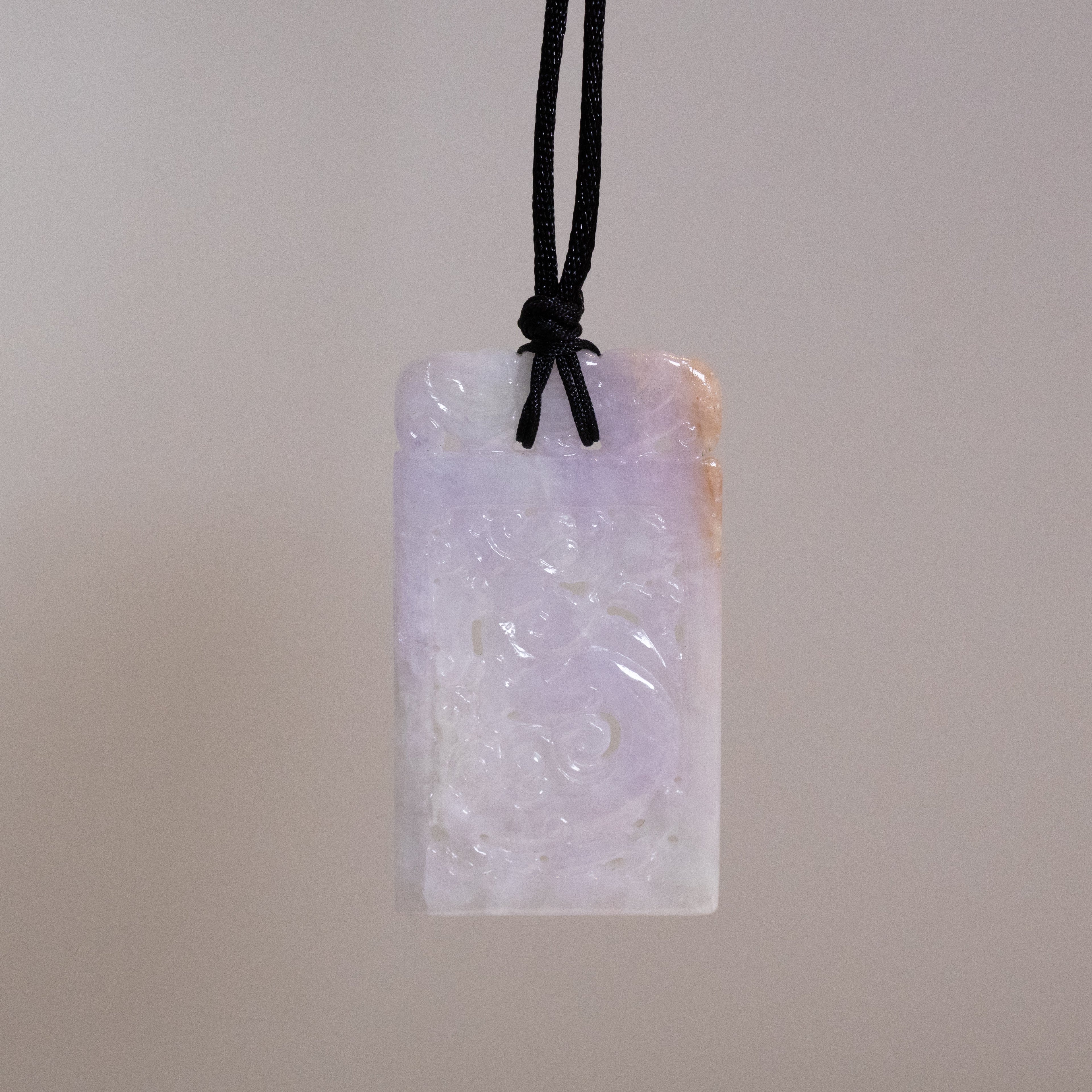 Purple Jade Carved Dragon Rectangular Pendant - Natural Type-A Jade