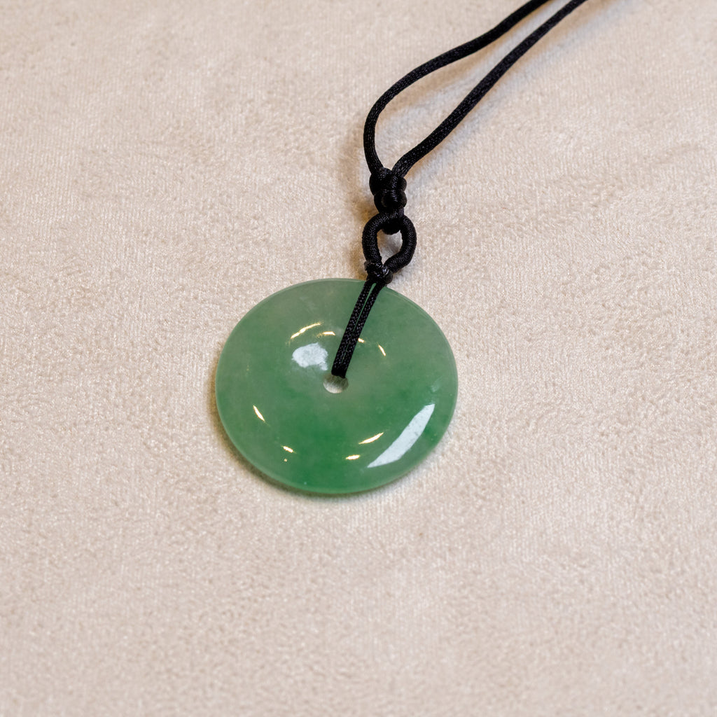 28.3mm Green Jade Donut Pendant - Grade-A Natural Jadeite
