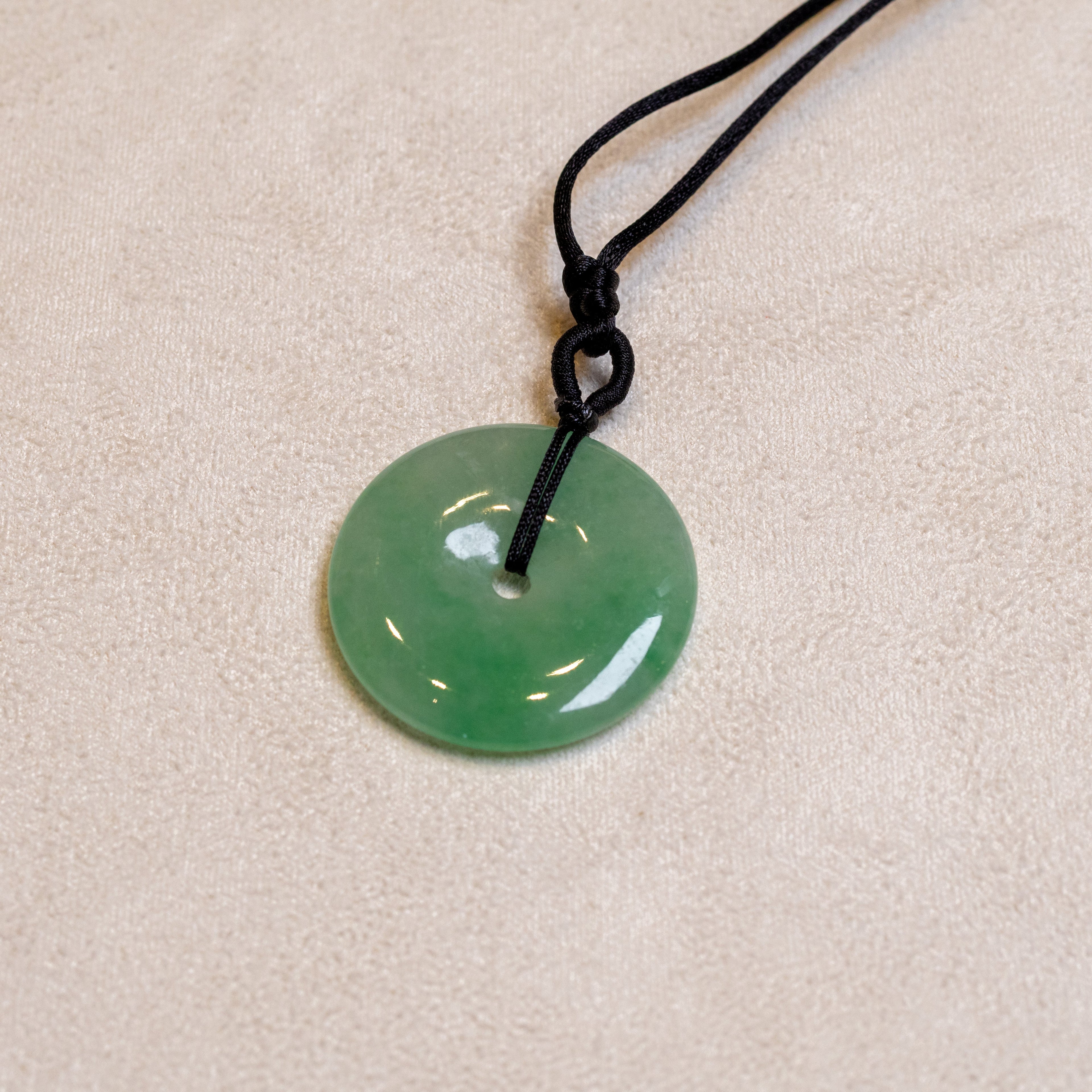 28.3mm Green Jade Donut Pendant - Grade-A Natural Jadeite
