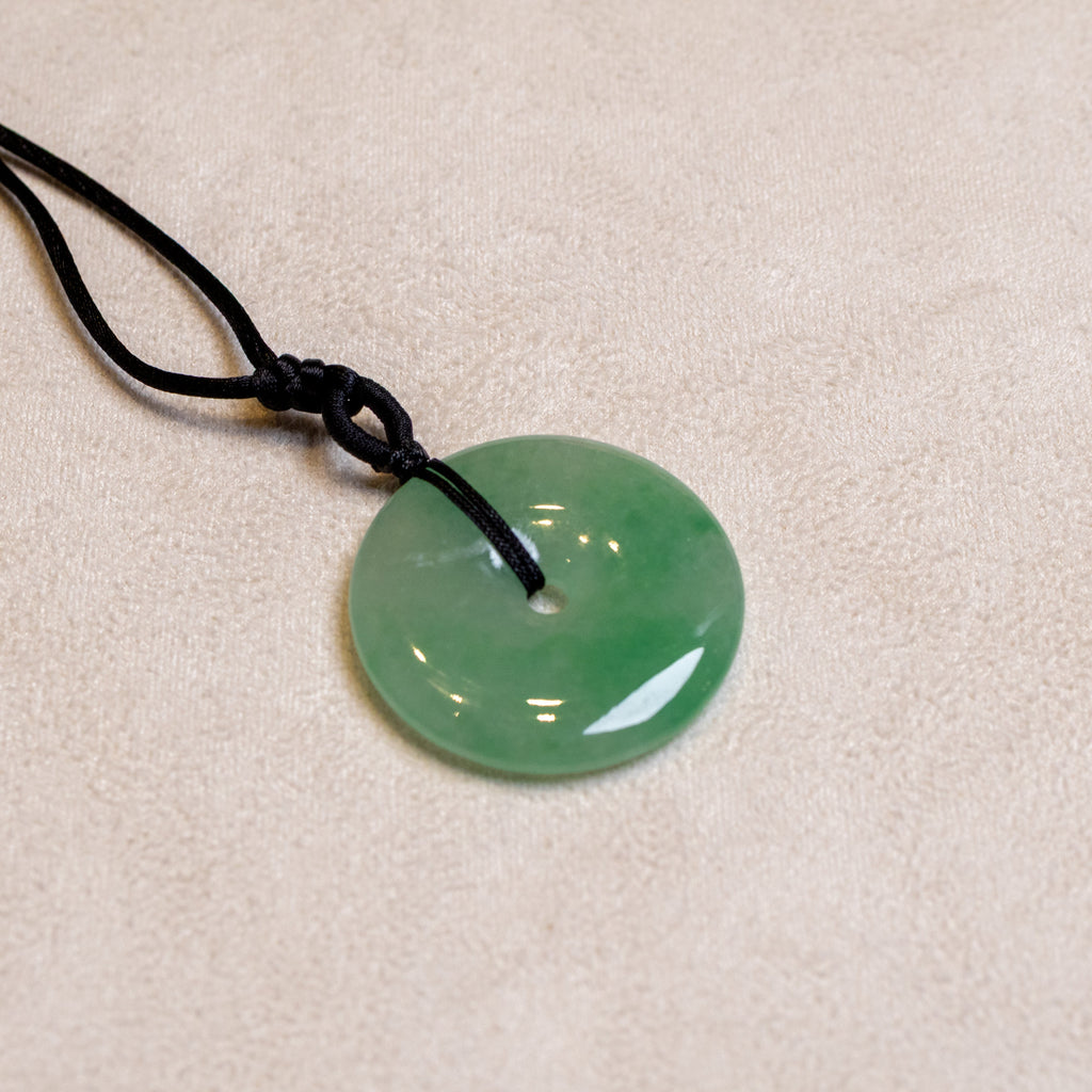28.3mm Green Jade Donut Pendant - Grade-A Natural Jadeite