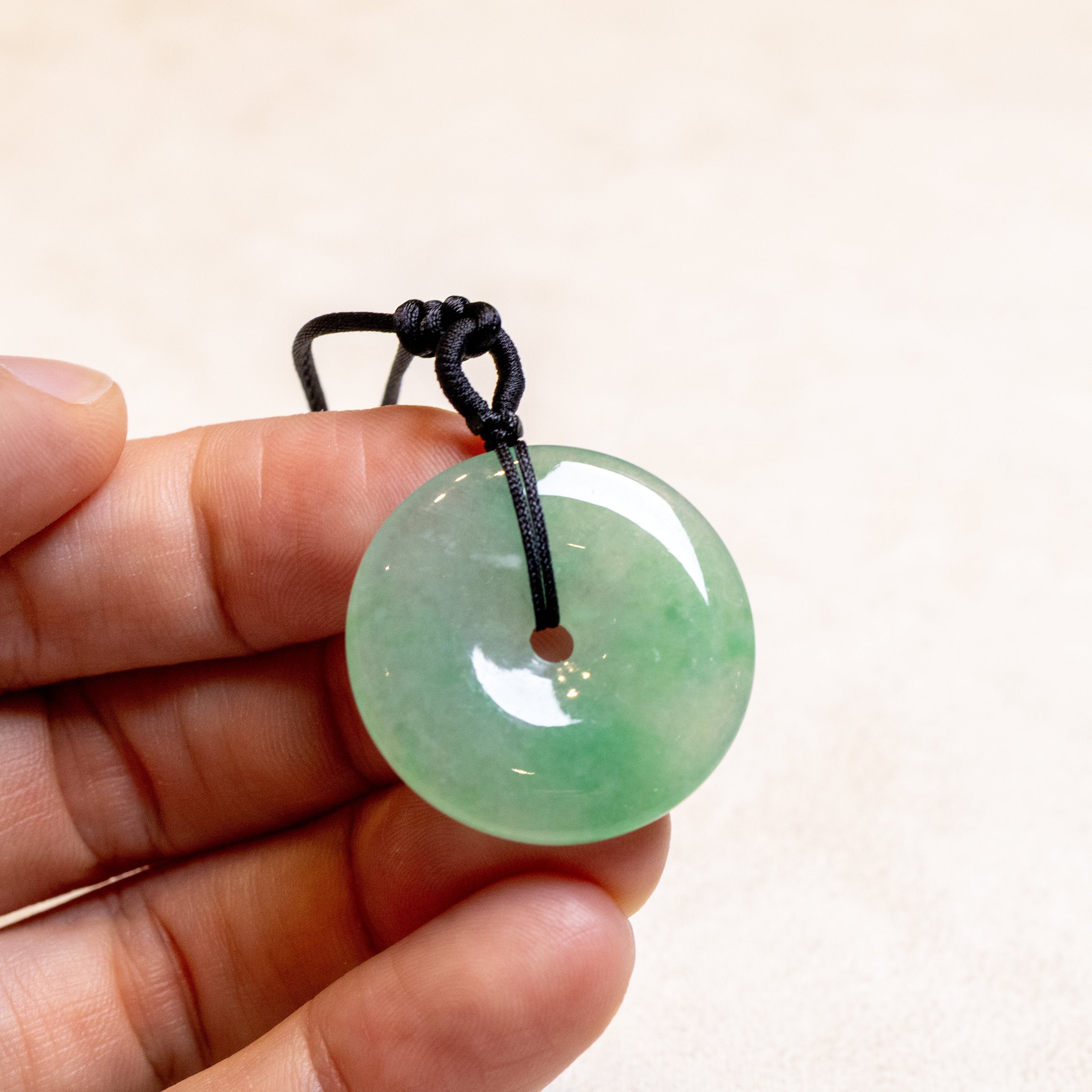 28.3mm Green Jade Donut Pendant - Grade-A Natural Jadeite