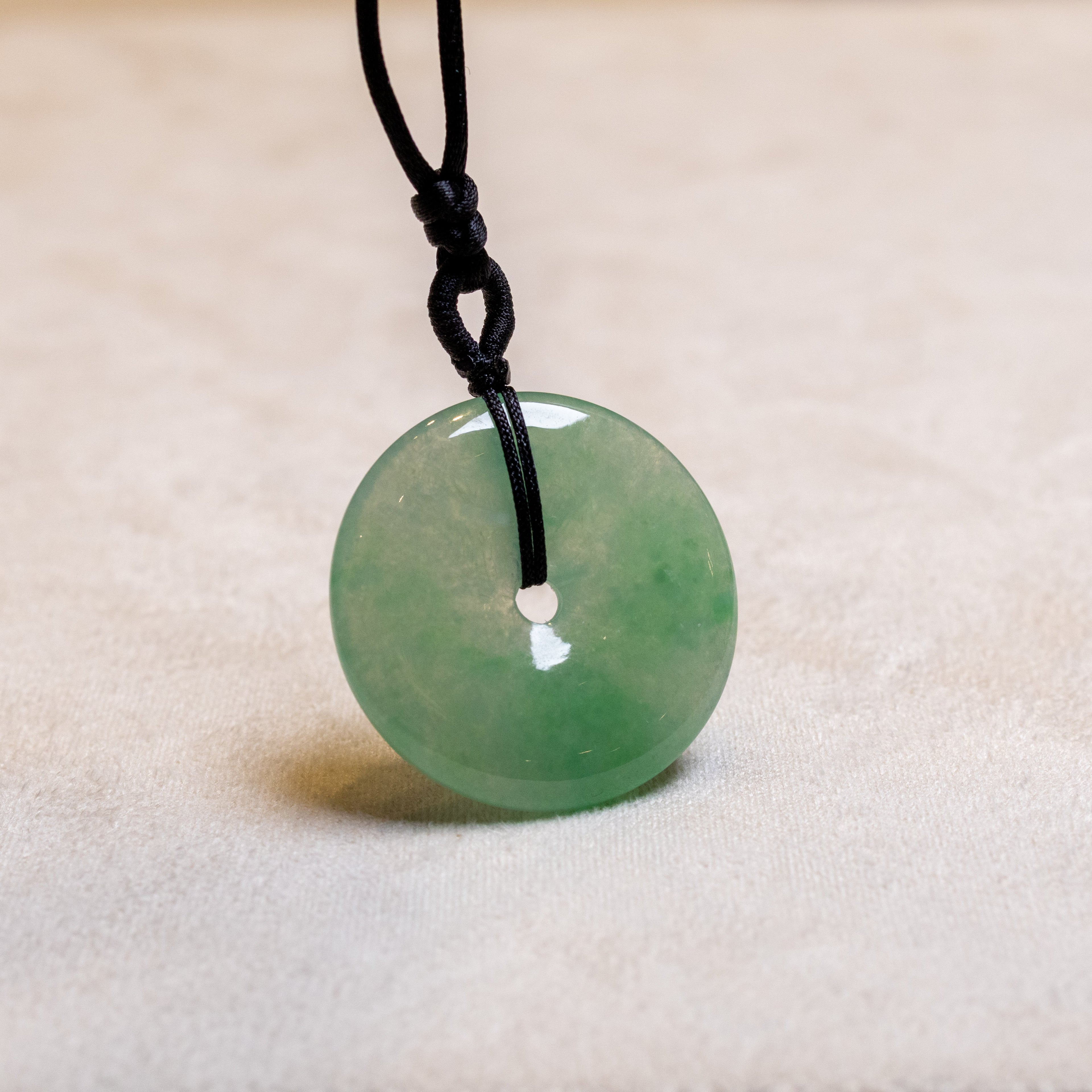 28.3mm Green Jade Donut Pendant - Grade-A Natural Jadeite