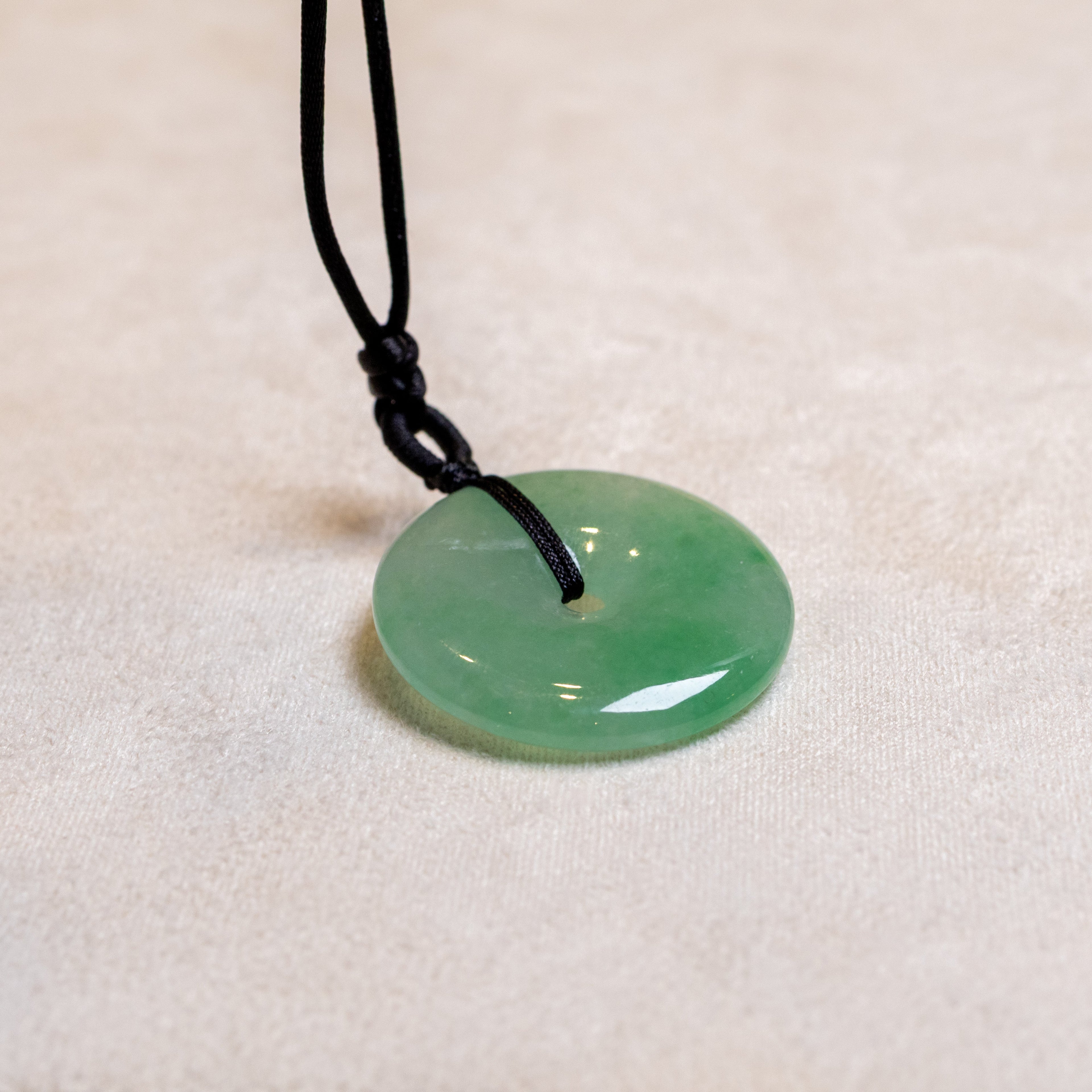 28.3mm Green Jade Donut Pendant - Grade-A Natural Jadeite