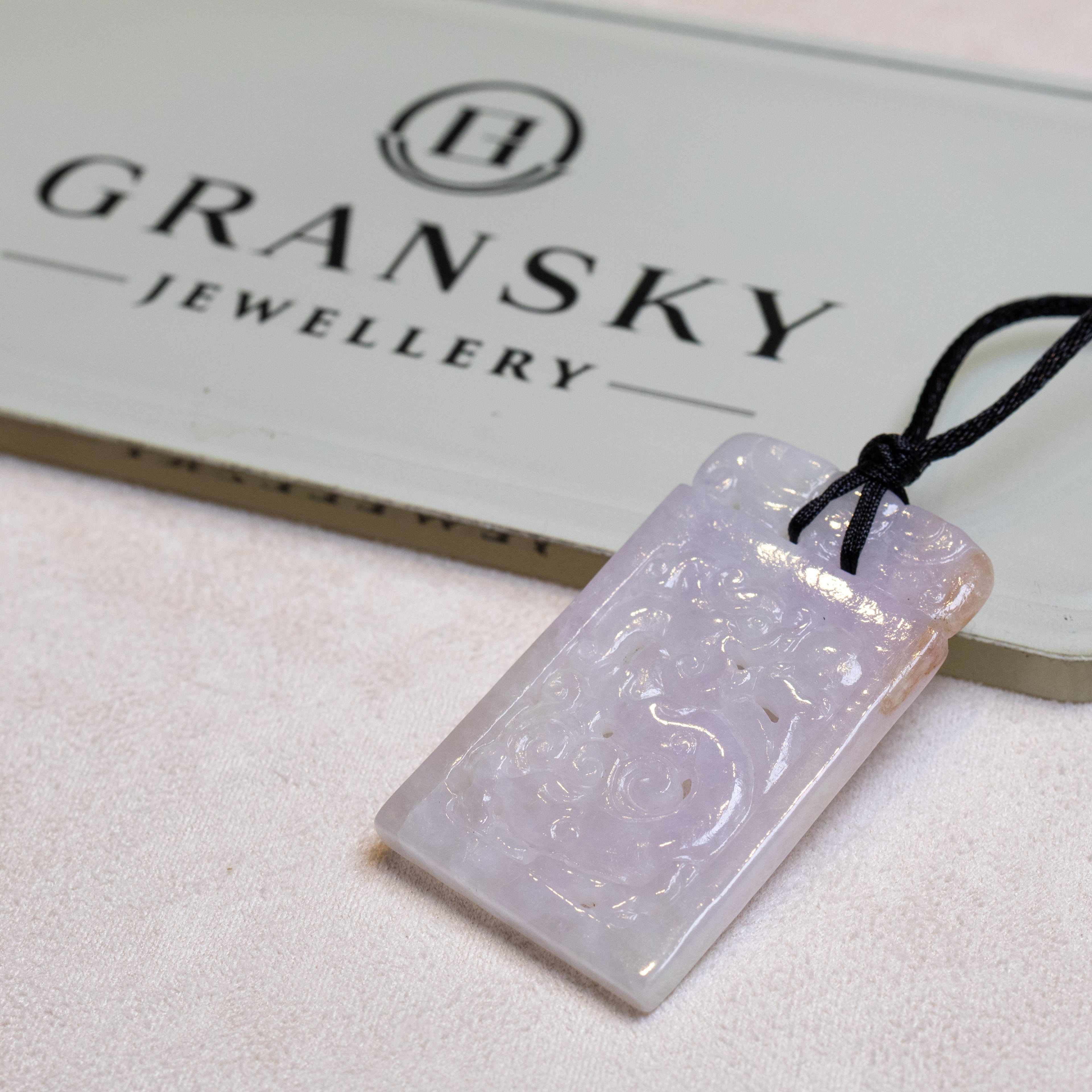 Purple Jade Carved Dragon Rectangular Pendant - Natural Type-A Jade