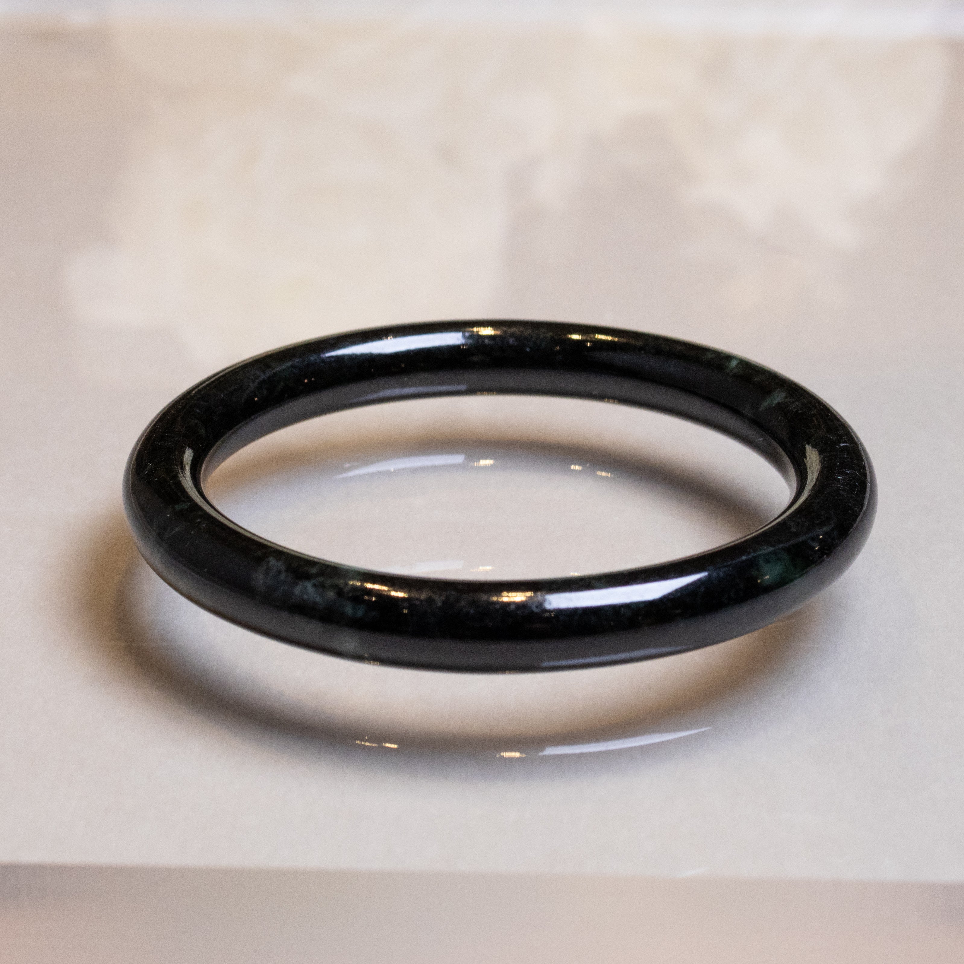 62mm Natural Black Burmese Jadeite Bangle Bracelet –  Round Jade Bangle