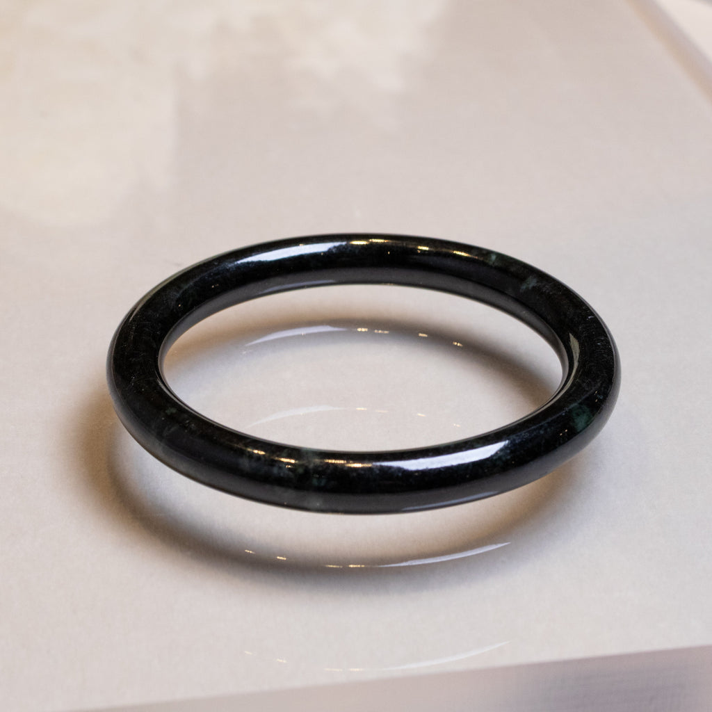 62mm Natural Black Burmese Jadeite Bangle Bracelet –  Round Jade Bangle