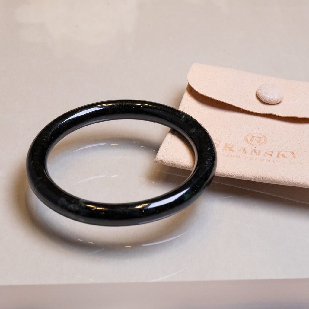 62mm Natural Black Burmese Jadeite Bangle Bracelet –  Round Jade Bangle