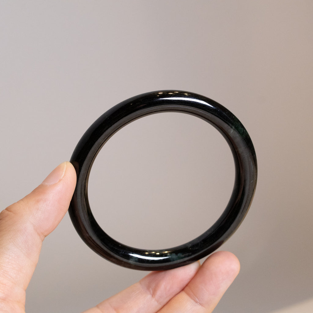 62mm Natural Black Burmese Jadeite Bangle Bracelet –  Round Jade Bangle