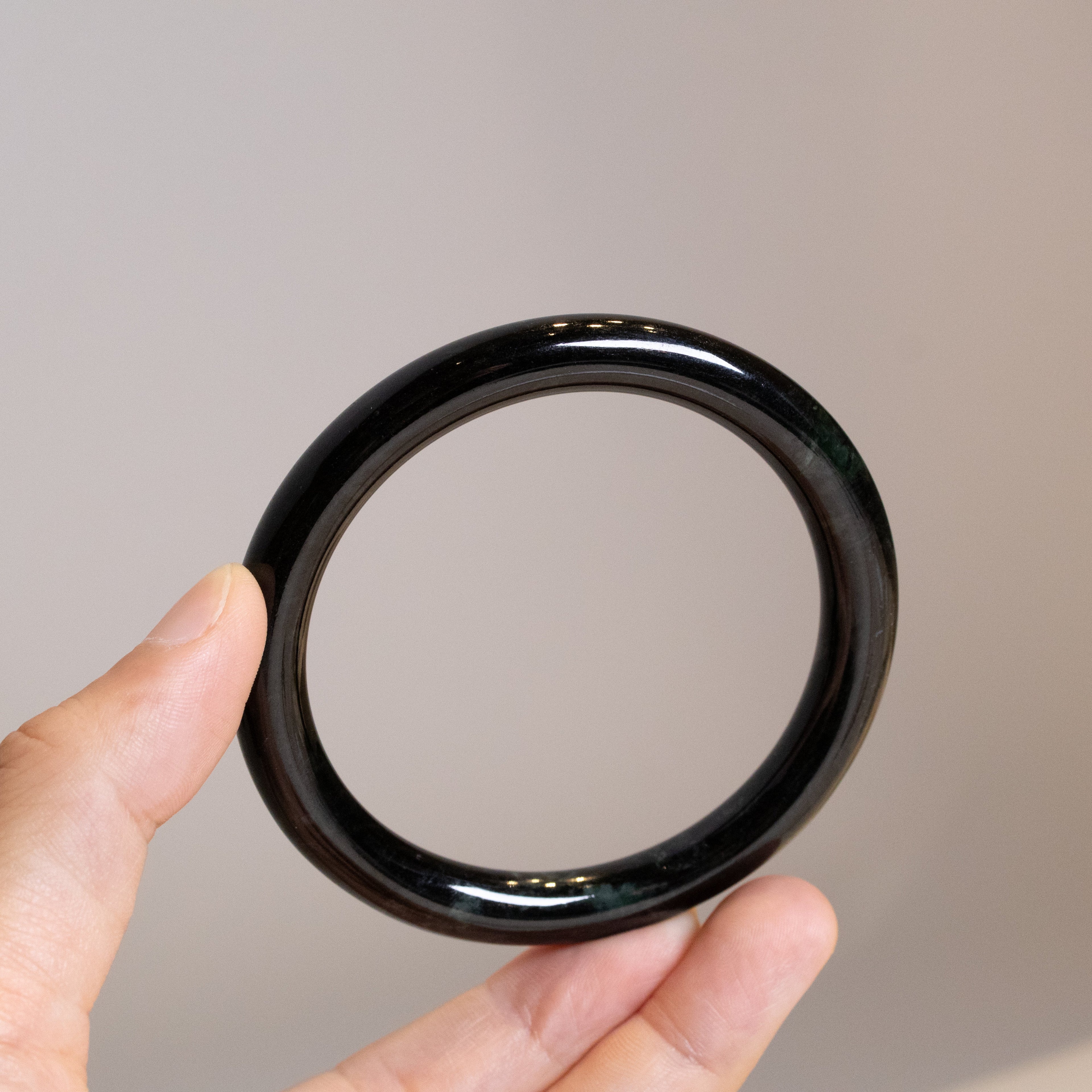 62mm Natural Black Burmese Jadeite Bangle Bracelet –  Round Jade Bangle