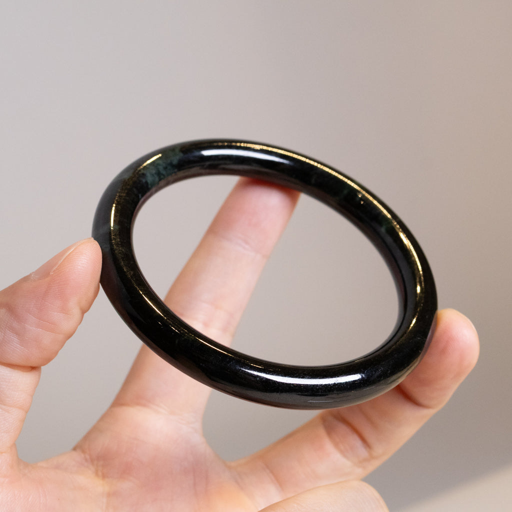 62mm Natural Black Burmese Jadeite Bangle Bracelet –  Round Jade Bangle