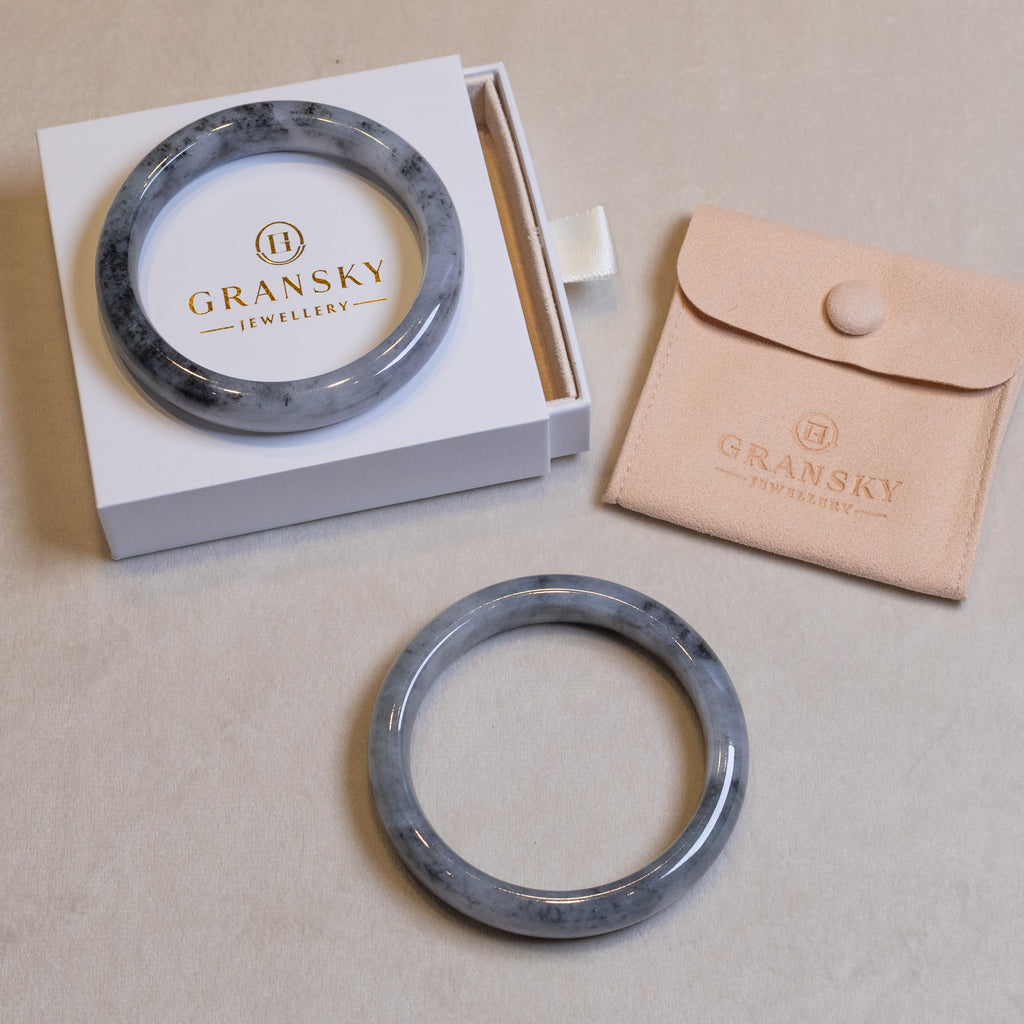 59mm Natural Jadeite Real Jade Gray Bangle Bracelet