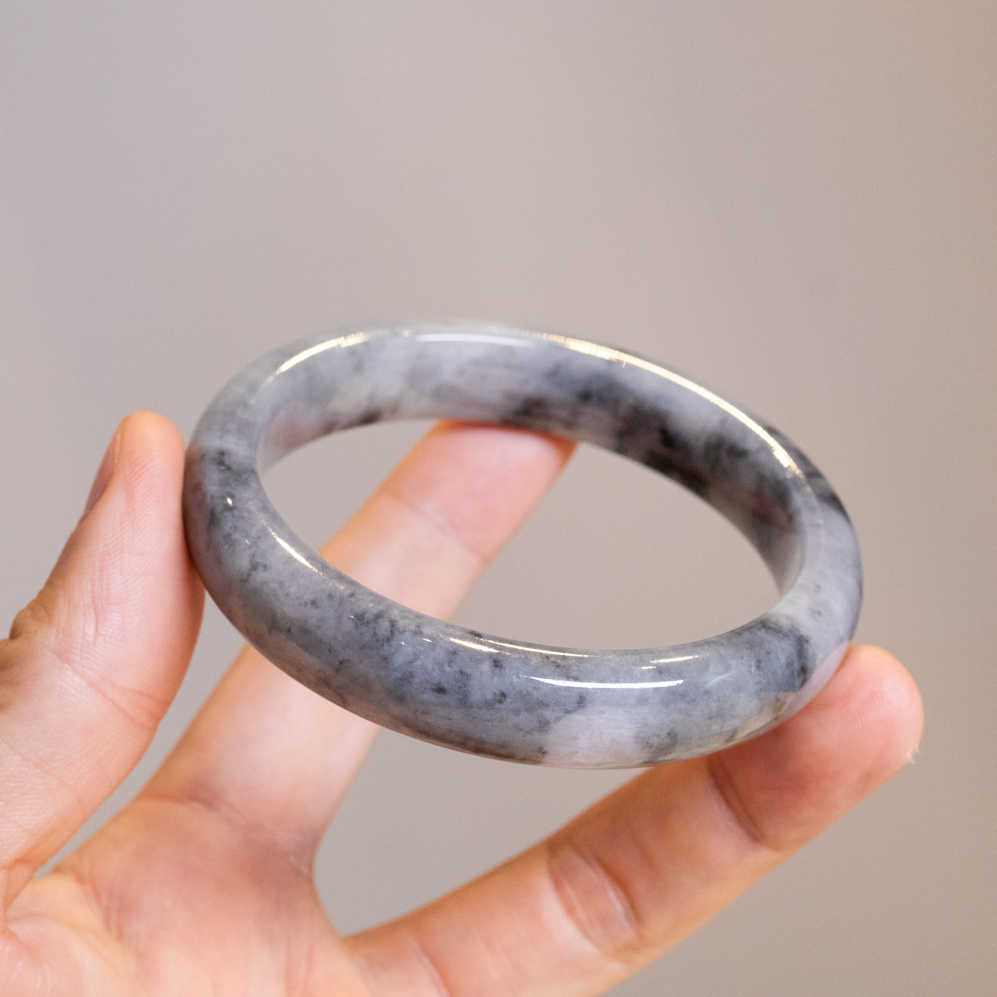59mm Natural Jadeite Real Jade Gray Bangle Bracelet