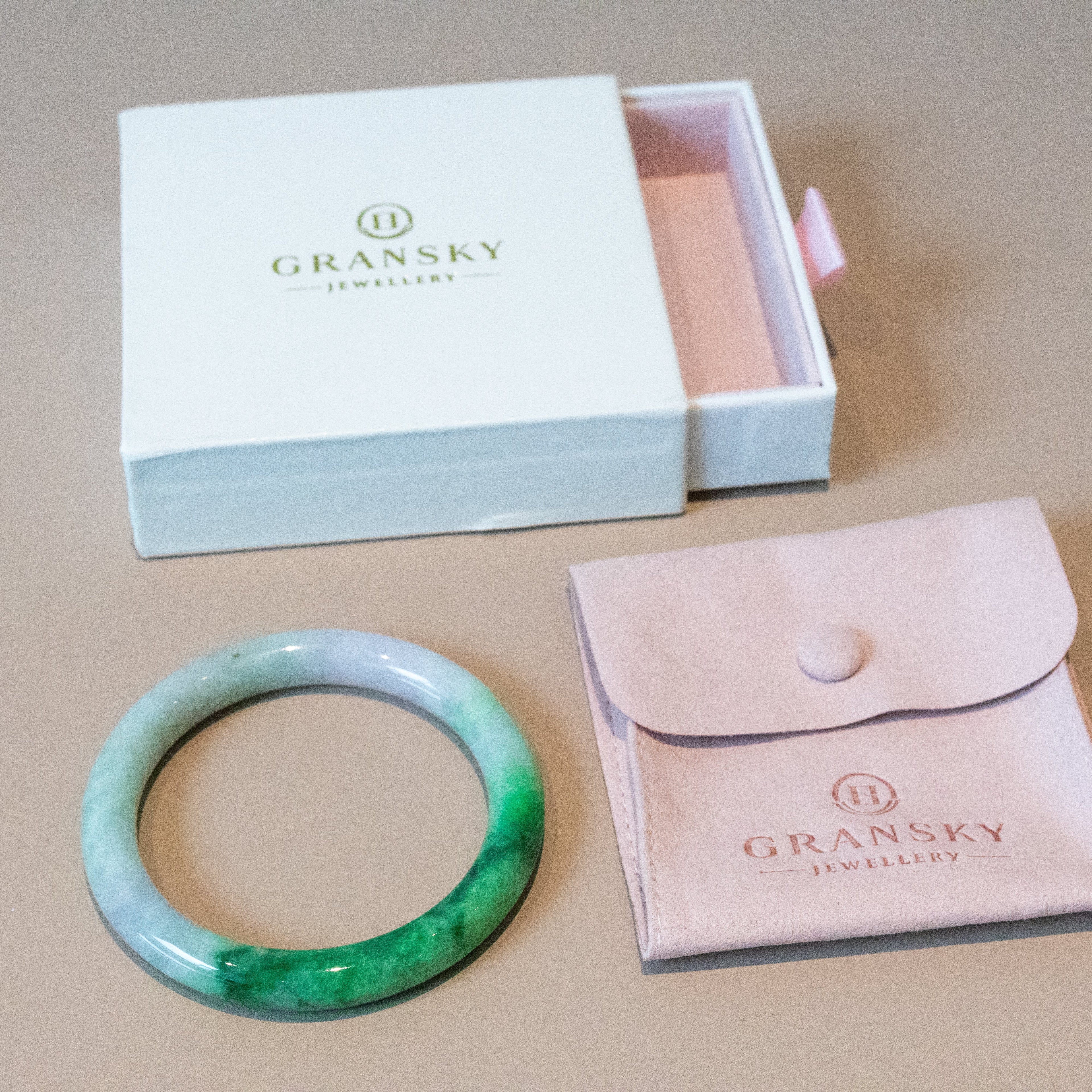 54.5mm Green Jadeite Bangle – Untreated Natural Green Burmese Jadeite