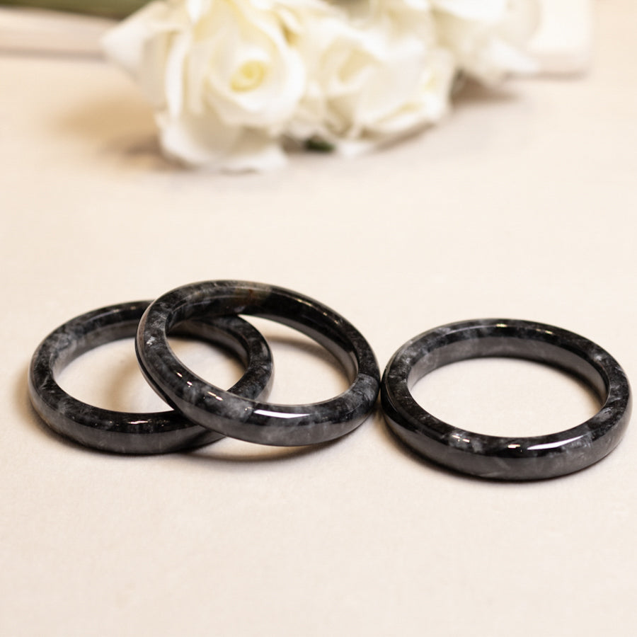 54-60mm Natural Black Jade Bangle Bracelet Gold Scattering - Various Sizes Available