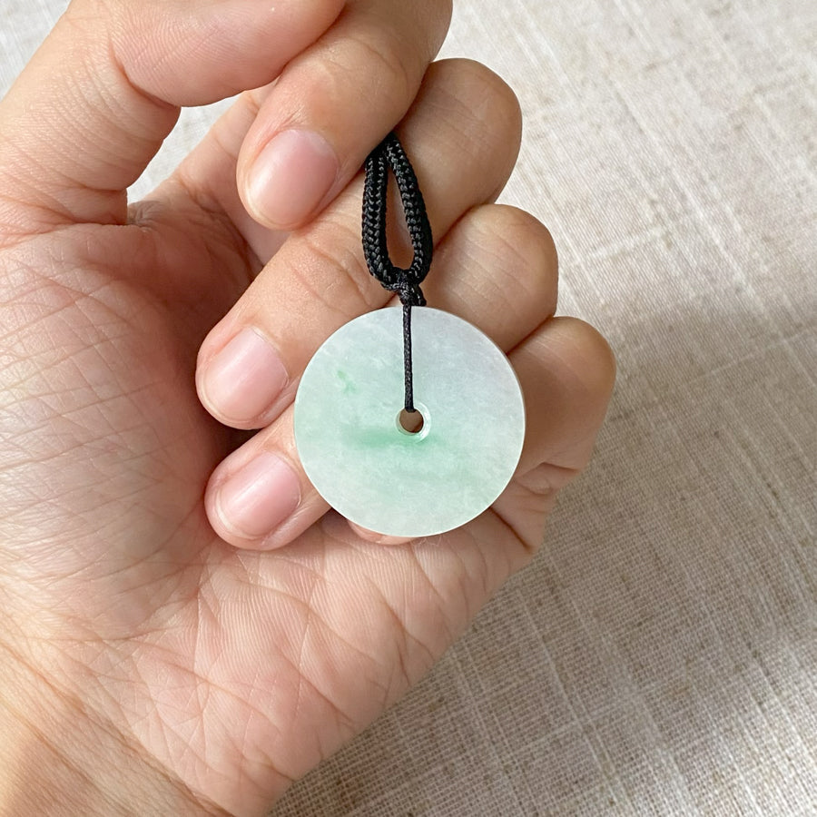Gransky Type A Green Handcrafted Disc Jade Pendant Necklace