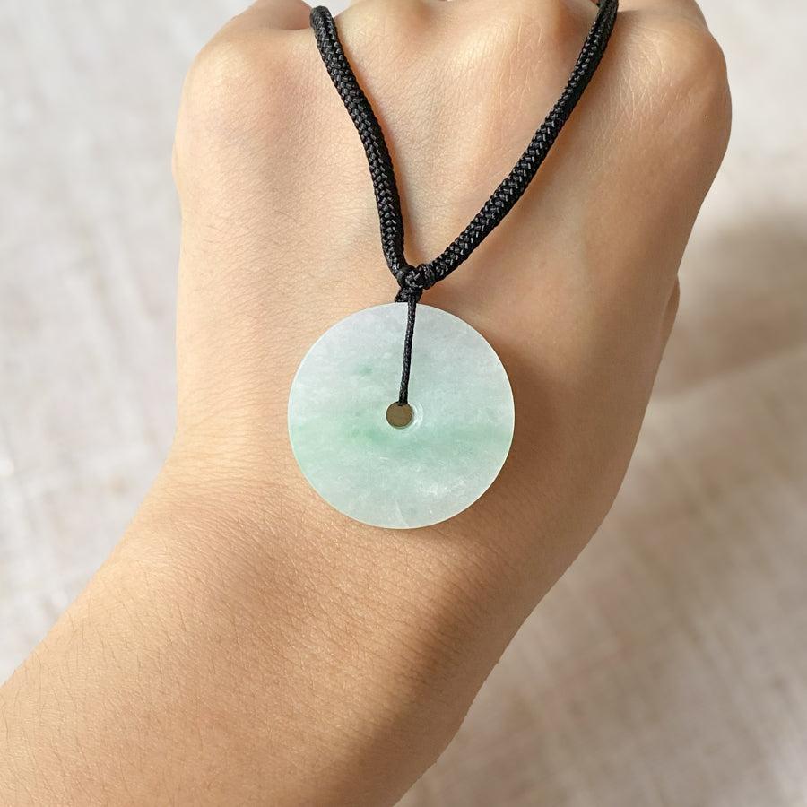 Gransky Type A Green Handcrafted Disc Jade Pendant Necklace