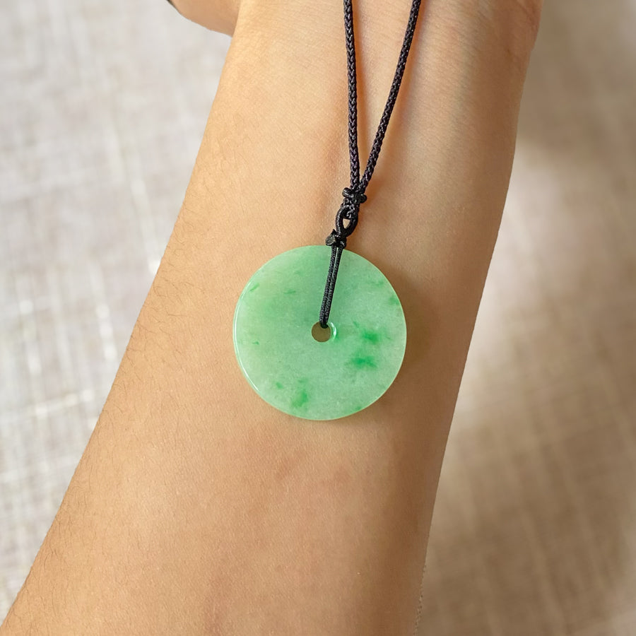 Apple Green Donut Jade Pendant Necklace Type-A Natural