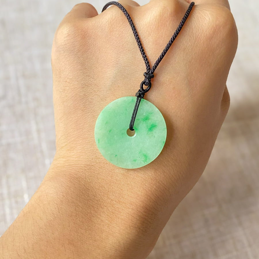 Apple Green Donut Jade Pendant Necklace Type-A Natural