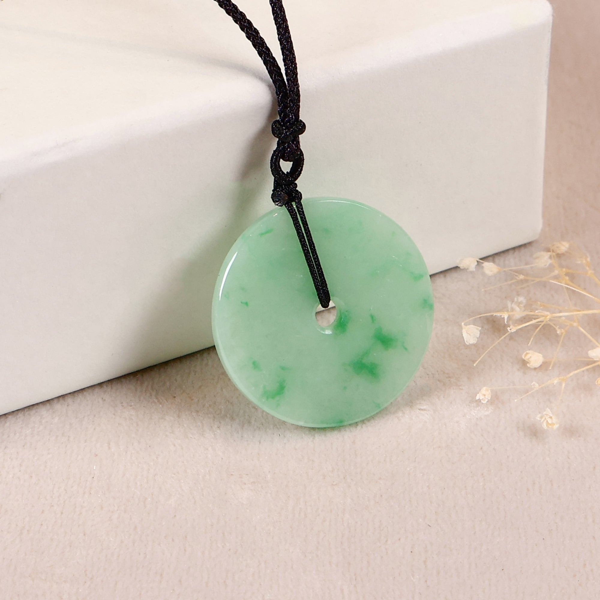 Apple Green Donut Jade Pendant Necklace Type-A Natural