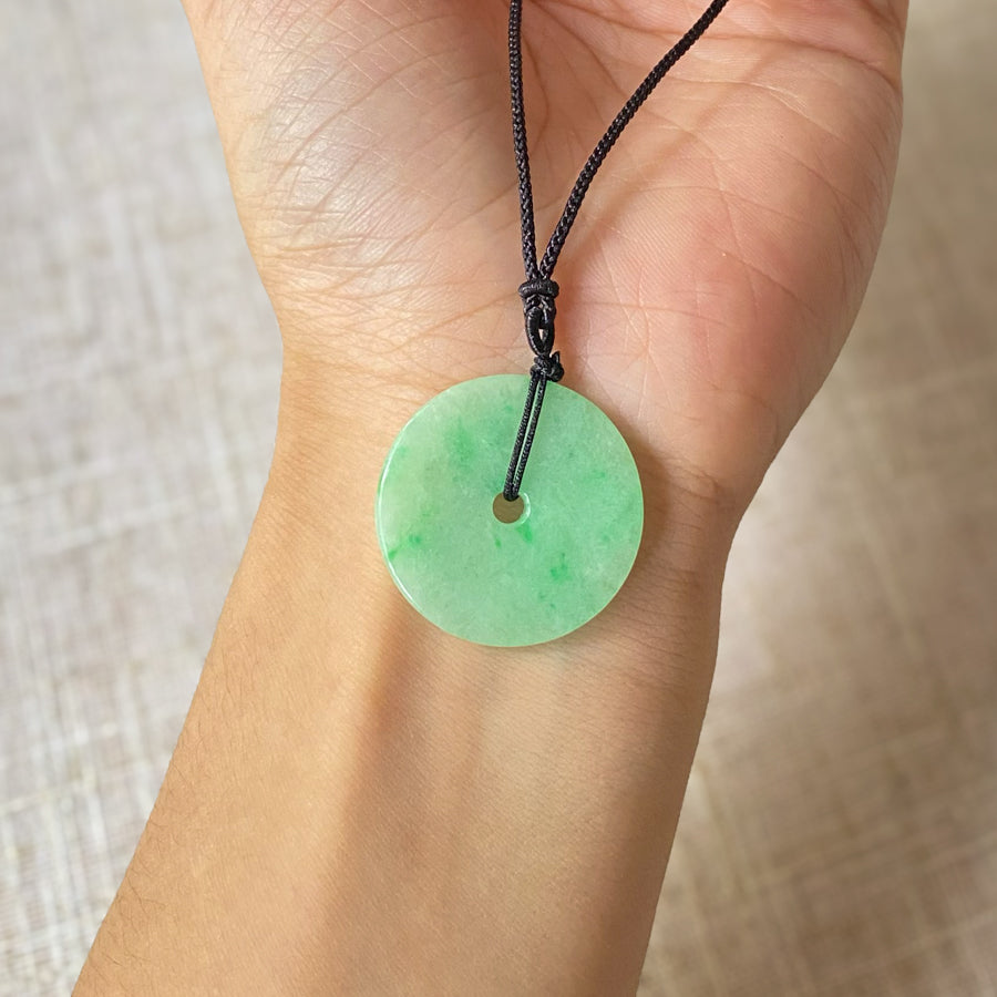 Apple Green Donut Jade Pendant Necklace Type-A Natural