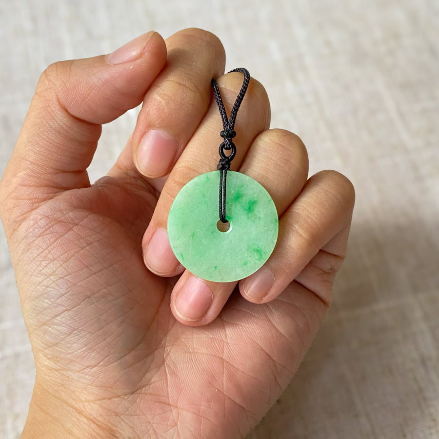 Apple Green Donut Jade Pendant Necklace Type-A Natural