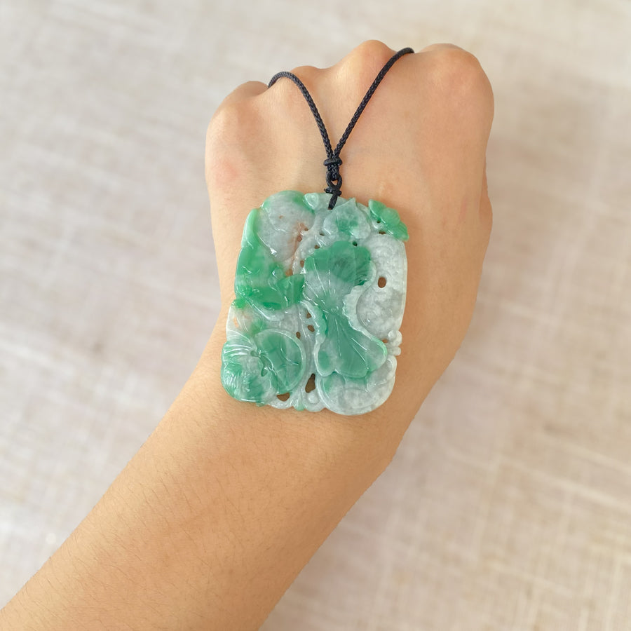 Gransky Grade A Real Jadeite Handmade Carved Green Jade Pendant