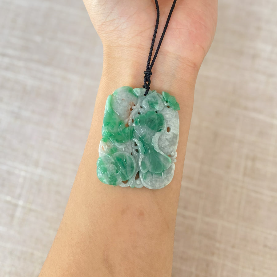 Gransky Grade A Real Jadeite Handmade Carved Green Jade Pendant