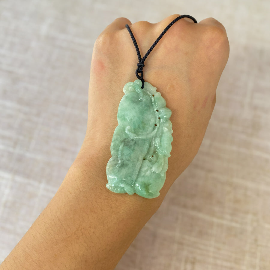 Gransky Hand Carved Natural A Grade Green Jade Pendant