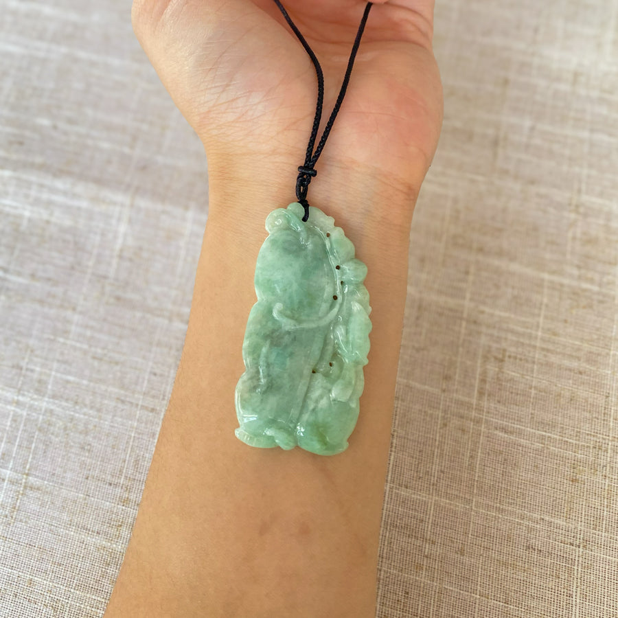 Gransky Hand Carved Natural A Grade Green Jade Pendant