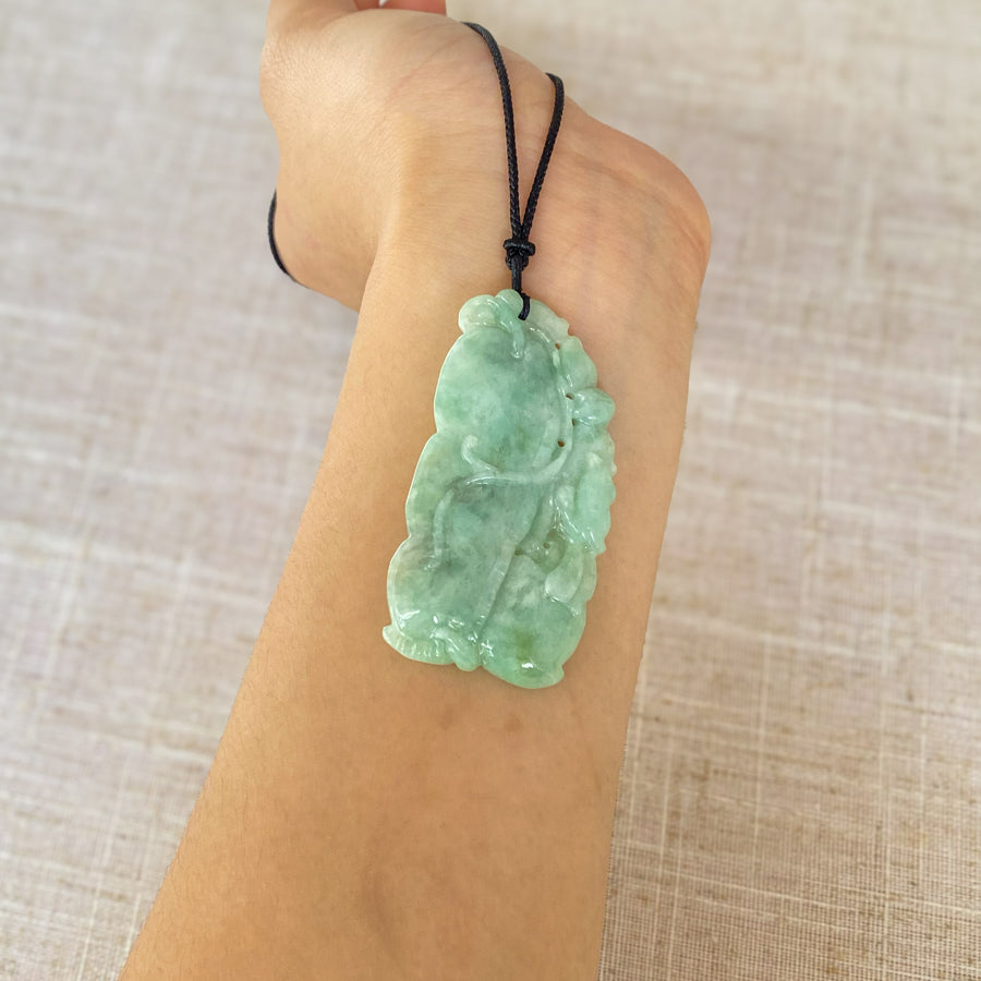 Gransky Hand Carved Natural A Grade Green Jade Pendant