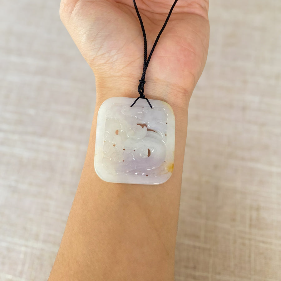 Gransky Hand Carved Grade A Jadeite Purple Jade Dragon Pendant