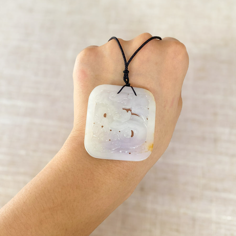 Gransky Hand Carved Grade A Jadeite Purple Jade Dragon Pendant