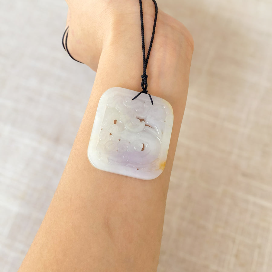 Gransky Hand Carved Grade A Jadeite Purple Jade Dragon Pendant