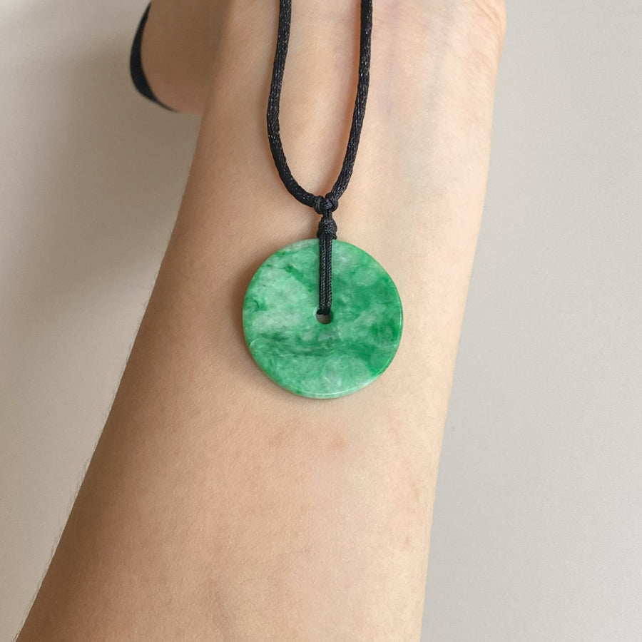 Gransky Natural Men's Type A Green Jade Disc Pendant