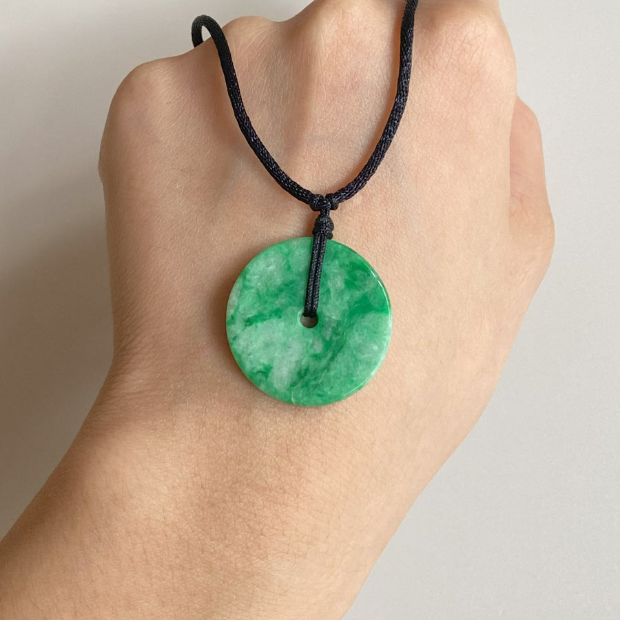 Gransky Natural Men's Type A Green Jade Disc Pendant