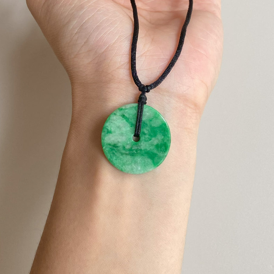 Gransky Natural Men's Type A Green Jade Disc Pendant