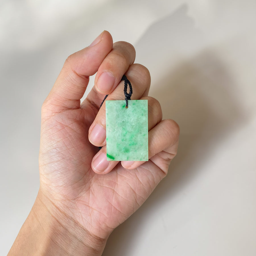 Gransky Natural Myanmar Rectangular Green Jade Pendant Necklace