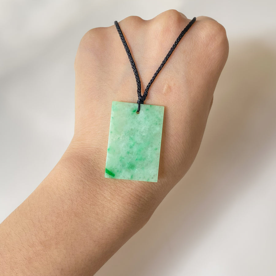 Gransky Natural Myanmar Rectangular Green Jade Pendant Necklace