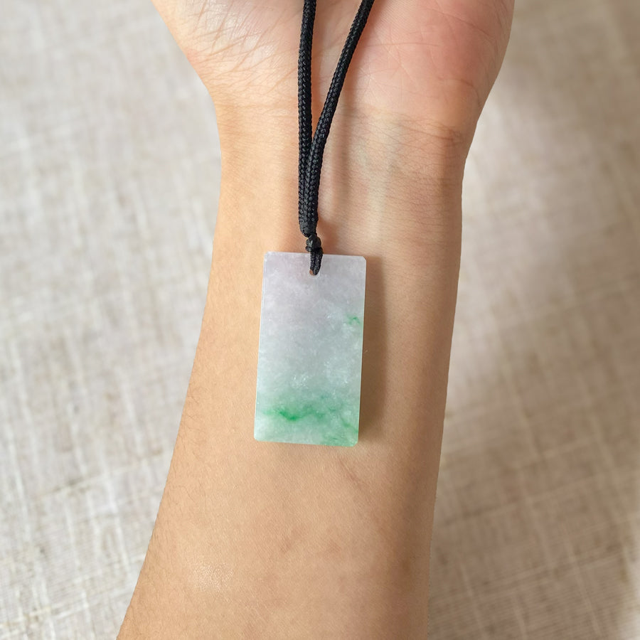 Gransky Natural Men's Green Jade Rectangular Pendant Translucent Jade