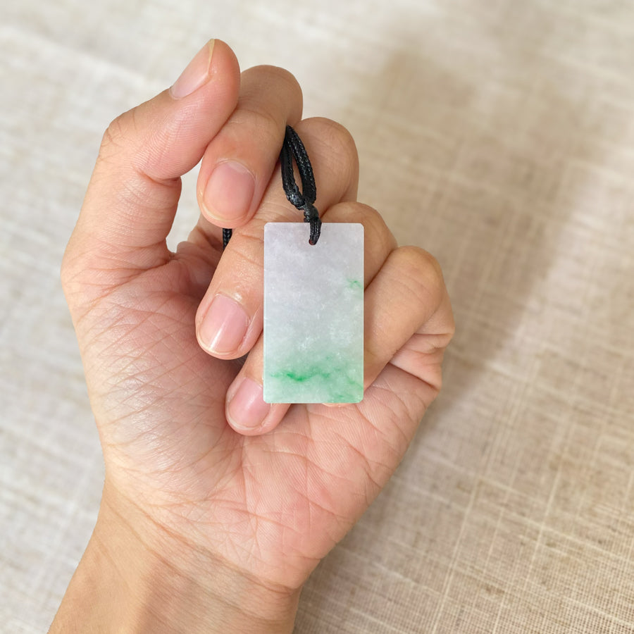 Gransky Natural Men's Green Jade Rectangular Pendant Translucent Jade